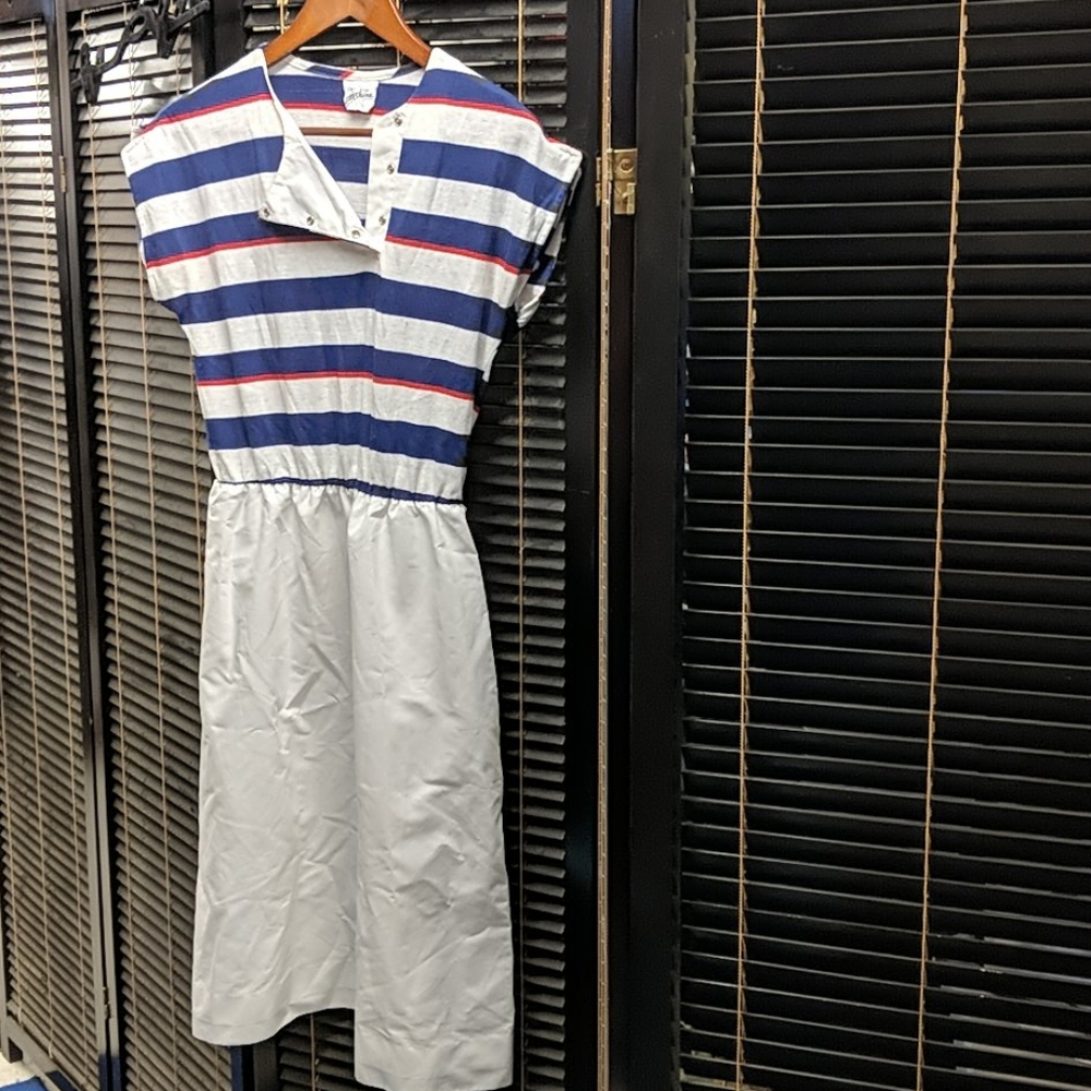 🎇Vintage Star Shine striped poly cotton dress